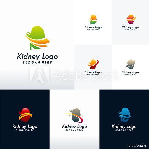 Kidney Logo - Set of Modern Kidney logo with Swoosh, Collection of Health Kidney ...