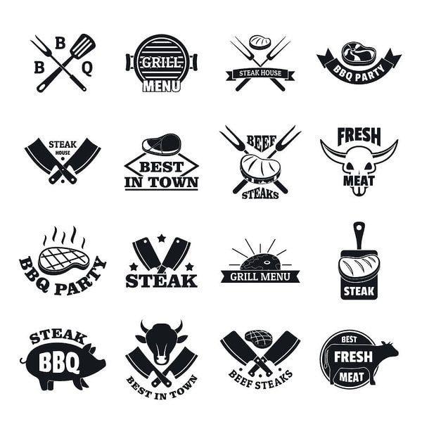 Beef Logo - Steak Logo Grilled Beef Icons Set, Simple Style Art Print