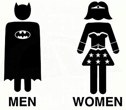 Bathroom Logo - NI745 Men & Women Bathroom Decal. Batman & Wonder Woman Decal. Premium Quality Black Vinyl Decal Inches Wide