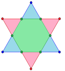 Pentagon with Two Red Triangles Logo - Hexagram