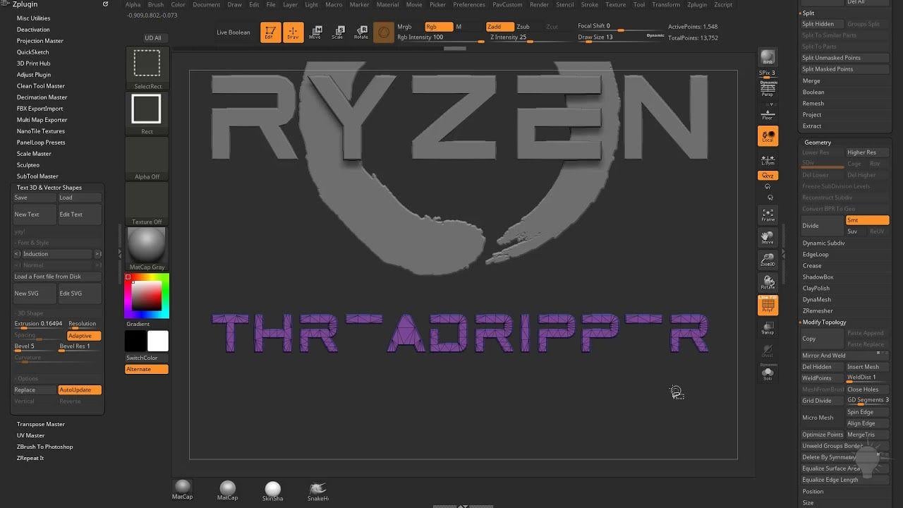 Threadripper Logo - 003 Modeling Threadripper Logo