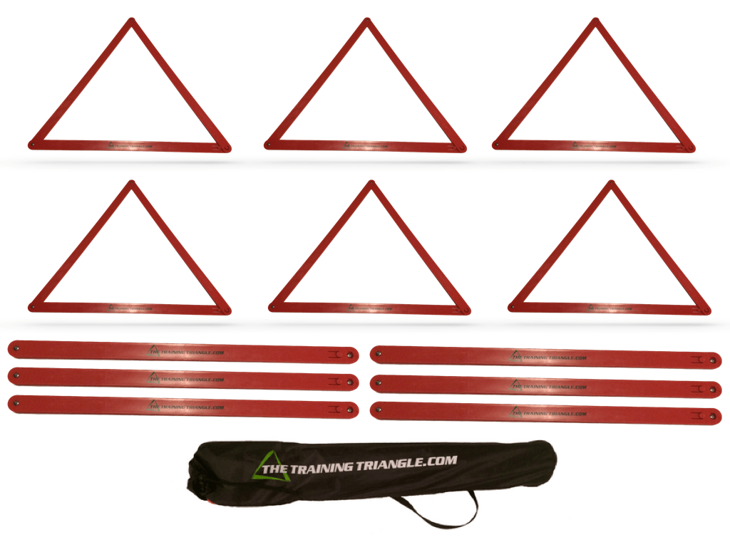 Six Red and White Triangle Logo - Team Set of 6 Training Triangle Cones for Soccer Training