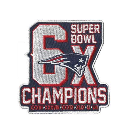 Patroits Logo - FanaticFan4Life New England Patriots 6X Super Bowl Champs Patch - Pats  Nation Embroidered Champs Logo