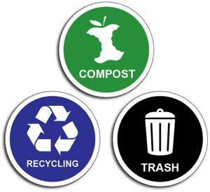 Compost Logo - Details about 3 pack of 4 Green Blue Black Garbage Recycling Compost Vinyl Decal 3M Sticker