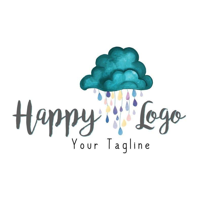 Rain Logo - DIGITAL Cloud rain logo design, blue logo, watercolor cloud logo, rain drops logo design, cloud watercolor logo, custom logo cloud rain