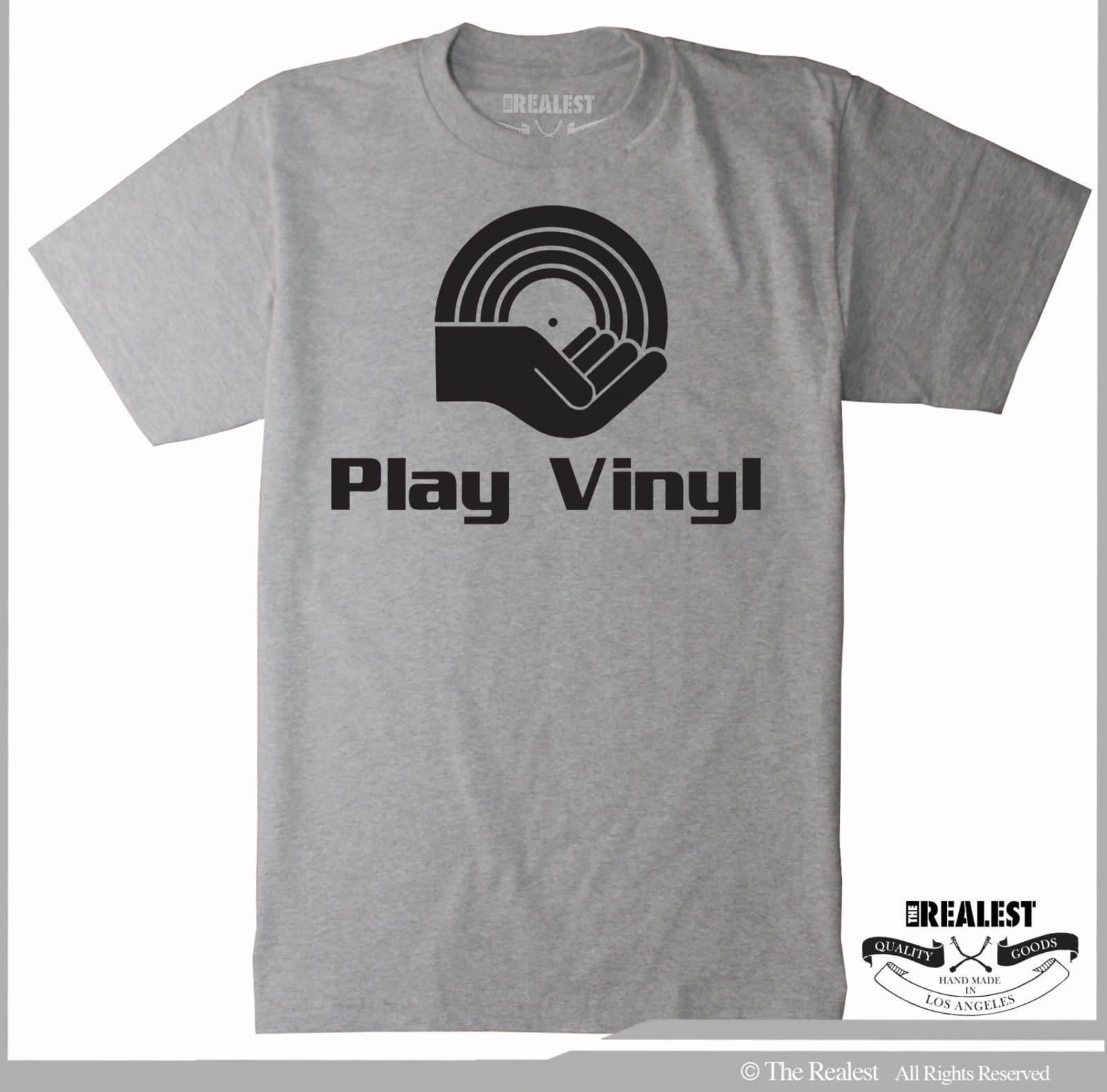 Turntable Logo - PLAY VINYL DJ LOGO T SHIRT CLASSIC HIP HOP DJ TECHNICS 1200 TURNTABLE RECORD