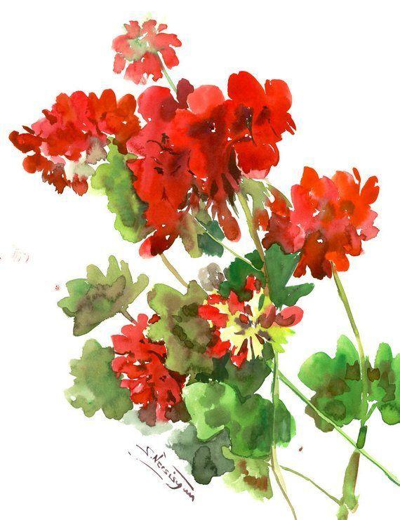 Flowers Red Green One Logo - Red Floral Artwork, geranium, one of a kind red green white ...
