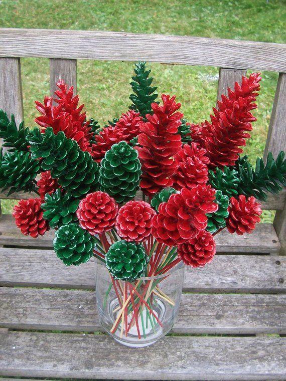 Flowers Red Green One Logo - Pine Cone Floral Picks, Pine Cone Flowers. Red or green, or mix, 1 ...
