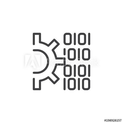 Binary Logo - Gear and Binary code outline icon. linear style sign for mobile ...