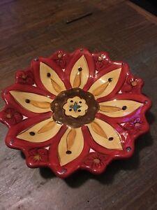 Flowers Red Green One Logo - Pier 1 One Imports Ceramic Serving Dish Red Green Yellow Floral