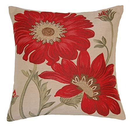 Flowers Red Green One Logo - George Cushion Covers Floral Flowers Red Green Cream 18 x 18