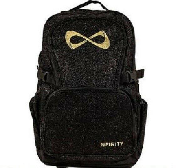 Nfinity Logo - BRAND Gold Logo Nfinity Black Sparkle Backpack Cheerleader Essential