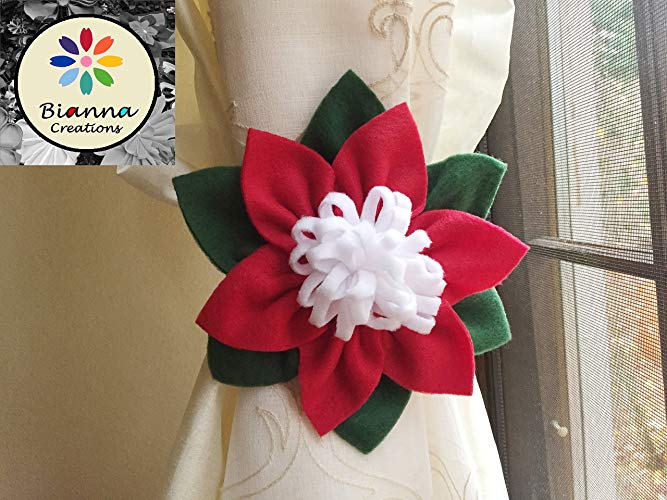 Flowers Red Green One Logo - ONE Christmas Flower Curtain Tieback, Red, White