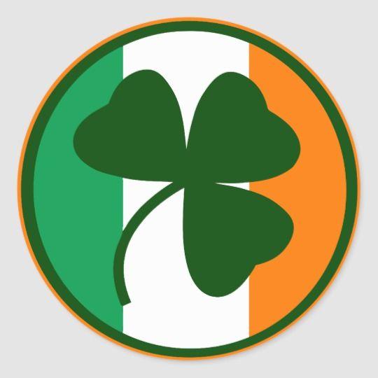 Irish Logo - Irish logo, shamrock on flag colors classic round sticker