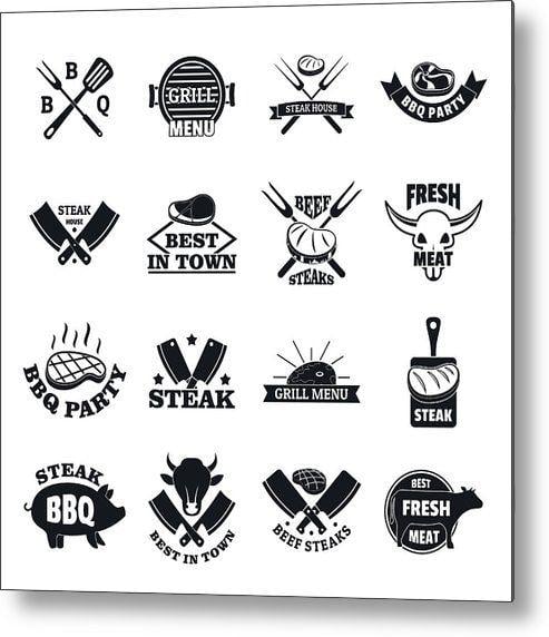 Steak Logo - Steak Logo Grilled Beef Icons Set, Simple Style Metal Print