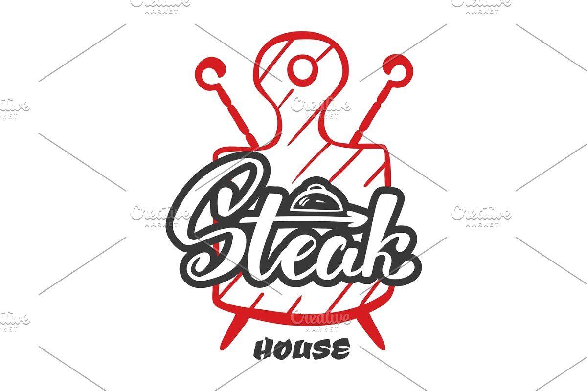 Steak Logo - Hand lettering logo.Steak house label, logo and emblem vector templates isolated on white background. Steak house restaurant menu design element