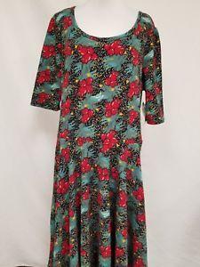 Flowers Red Green One Logo - New LuLaRoe Nicole Dress 3XL black cream red green yellow floral ...