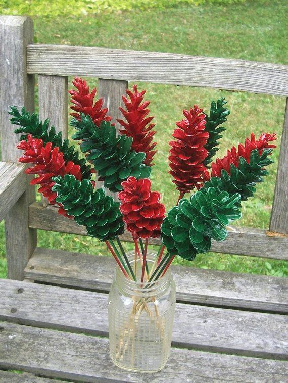 Flowers Red Green One Logo - Pine Cone Floral Picks, Pine Cone Flowers. Red or green, or mix, 1 ...
