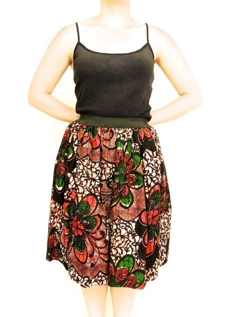 Flowers Red Green One Logo - Red Green Flower African Print Skirt. Womens African Clothing