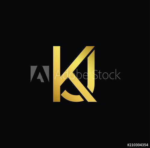 KJ Logo - Initial Gold letter KJ JK Logo Design with black Background Vector