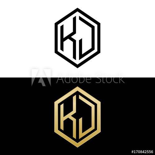 KJ Logo - initial letters logo kj black and gold monogram hexagon shape vector ...