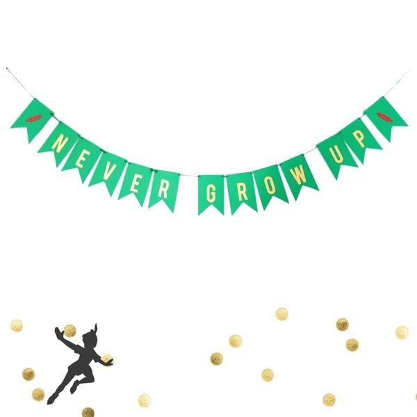 Red and Yellow Peter Pan Logo - Never Grow Up Birthday Banner Peter Pan Party Decoration Baby Birthday Gold  Green Red Garland