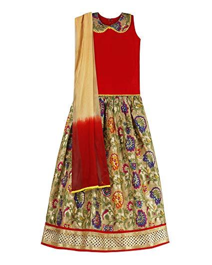 Red and Yellow Peter Pan Logo - Banglori Silk Foil Print Peter Pan Collar Lehnga choli for Girls ...