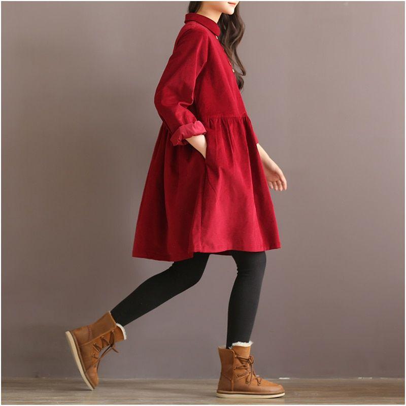 Red and Yellow Peter Pan Logo - US $19.26 40% OFF|High Quality Vintage Corduroy Long Sleeve Peter Pan  Collar Mori Girl Yellow Red Women Dress Autumn Winter Casual Ladies  Dresses-in ...