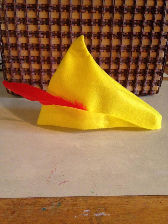 Red and Yellow Peter Pan Logo - Robin Hood Peter Pan Yellow Felt Hat Real Red Feather