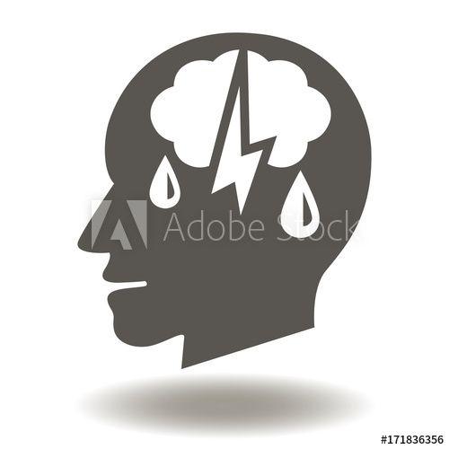 Depression Logo - Depression Icon Vector. Head Cloud Lightning Drops Illustration ...