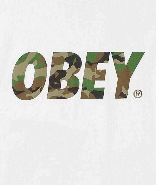 Obey Logo - Obey Traditional Font Camo White T Shirt