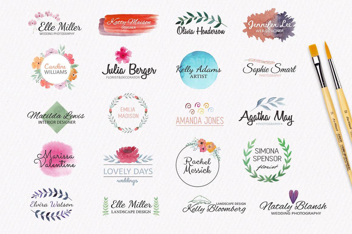 Watercolor Logo - Watercolor logo templates. 20 premade logos
