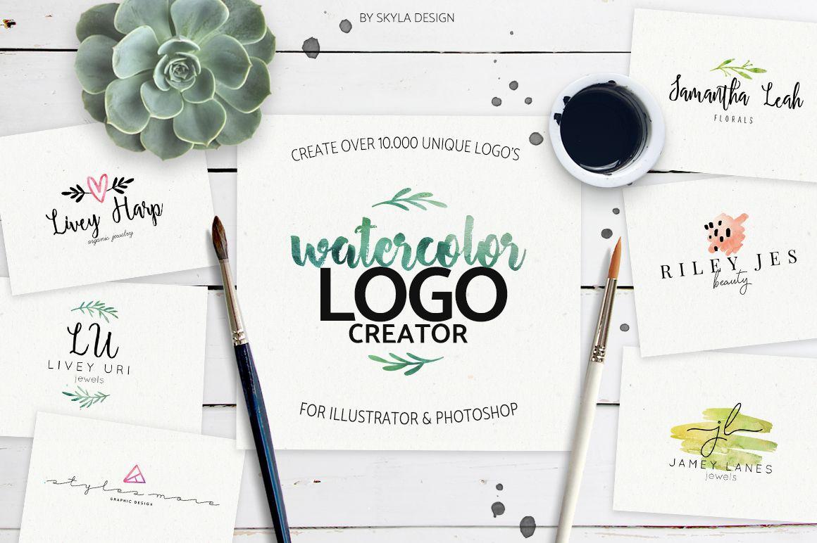 Watercolor Logo - Premade Watercolor Logo Creator Kit Illustrator Photohop