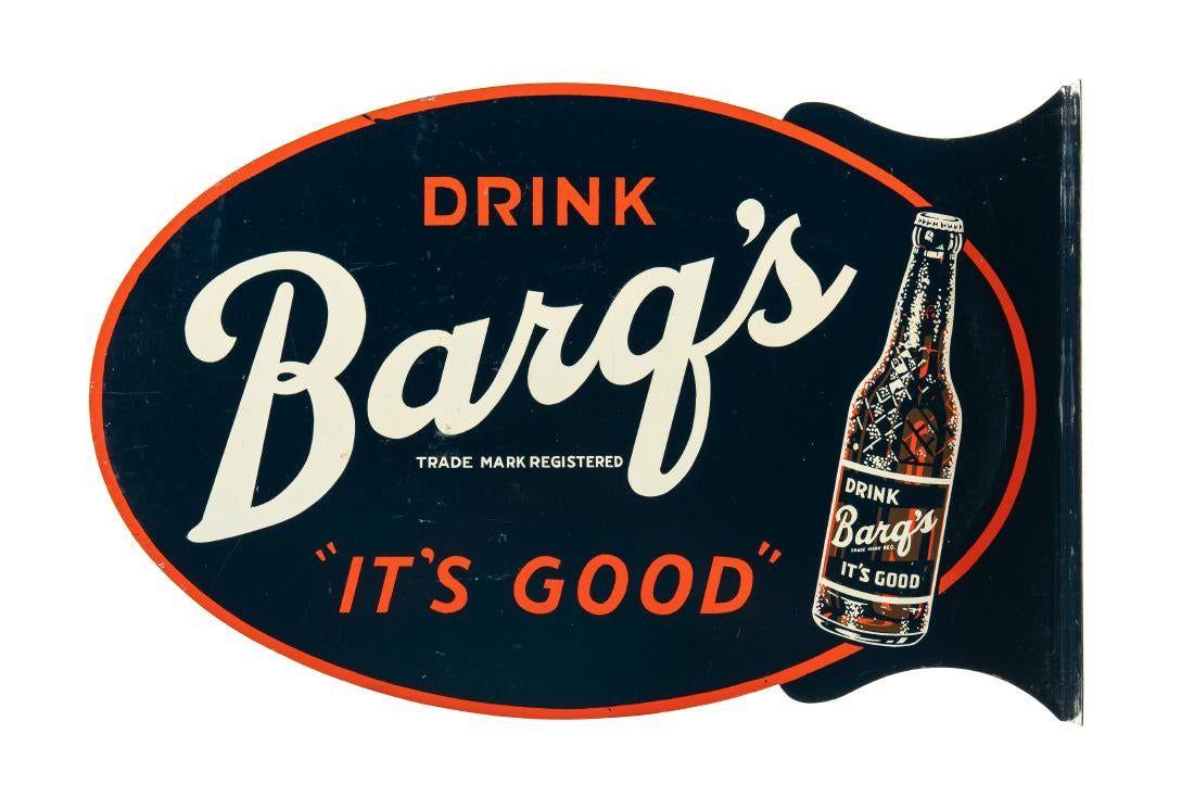 Barg's Logo - Barq's Root Beer Tin Flange Sign