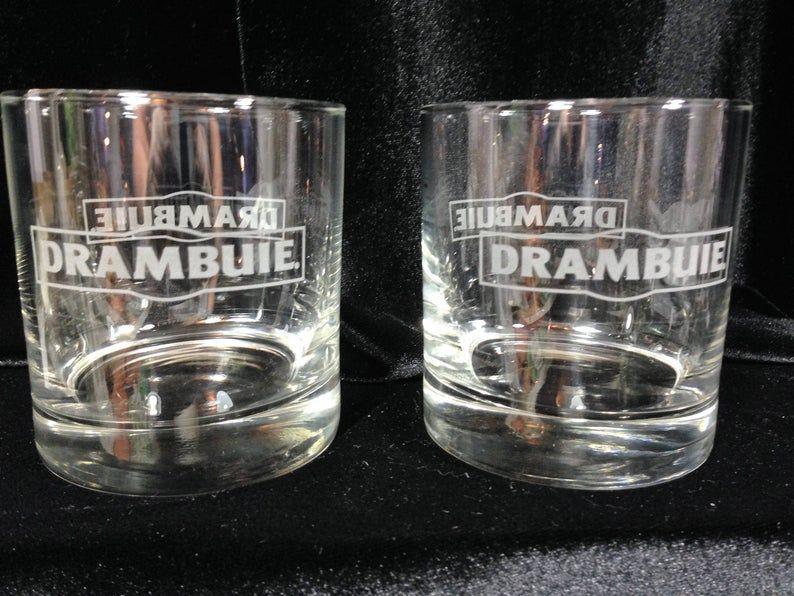 Drambuie Logo - Pair of Drambuie Scotch Whisky / Whiskey Logo Glasses Old Fashioned Rocks