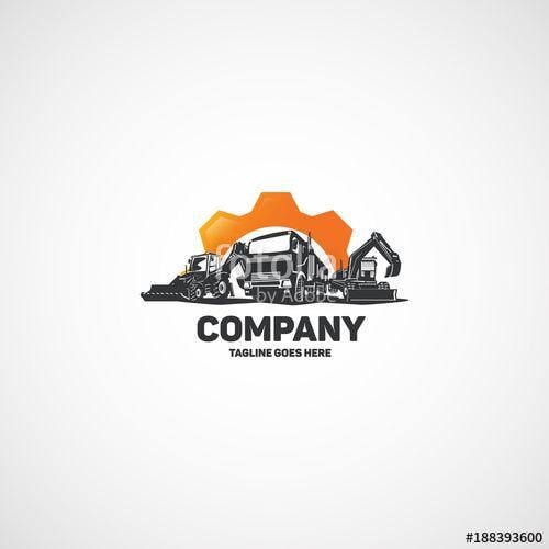 Machinery Logo - Vector construction heavy machinery, truck with excavators in gear