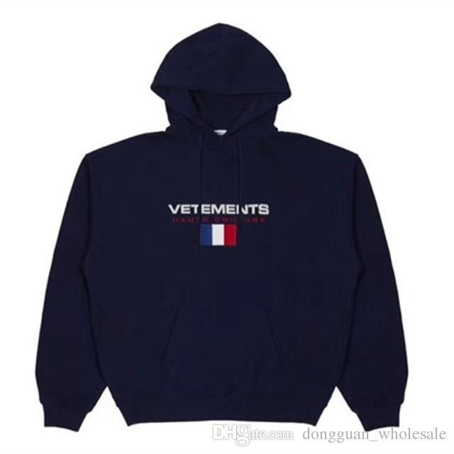 Vetements Logo - Vetements embroidery France Flag logo Hoodie Men Women v1:1 High Quality  Pullover Vetements Hoodies