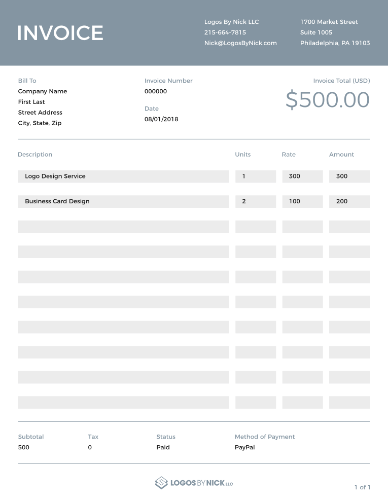 Invoice Logo - Logo Design Invoice Template | Free Editable PDF