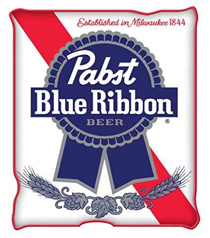 Pabst Logo - Silver Buffalo Pabst Blue Ribbon Logo Raschel Fleece Throw Blanket