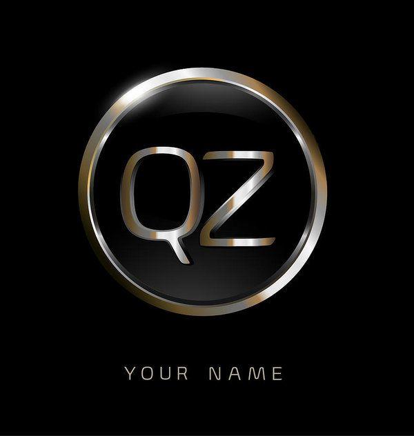 Qz Logo - Qz Initial Letters With Circle Elegant Logo Golden Silver Black Background  Art Print