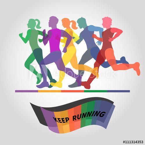 Runing Logo - Running people. Colorful vector illustration. Group of runners