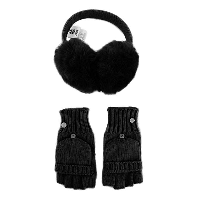 Khombu Logo - Khombu Womens Faux Fur Earmuff and Flip Top Glove Gift Set (Black ...