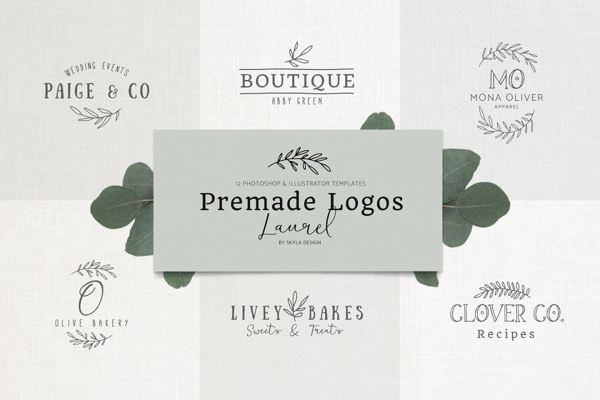 Laurel Logo - Premade Logo bundle laurel feminine Logo Templates Creative Market