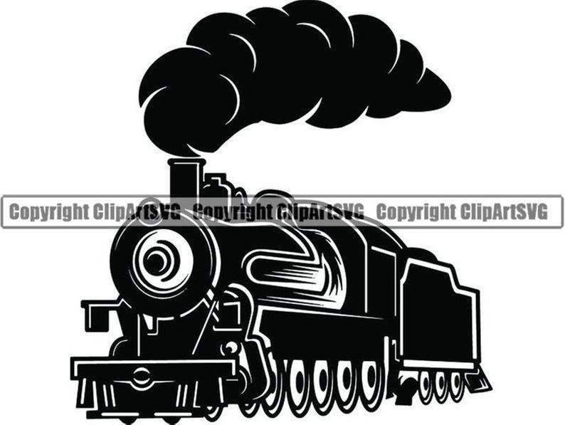 Locomotive Logo - Steam Engine Train Locomotive Smoke Vintage Railroad Railway Track Transportation Retro Logo .SVG .PNG Clipart Vector Cricut Cut Cutting