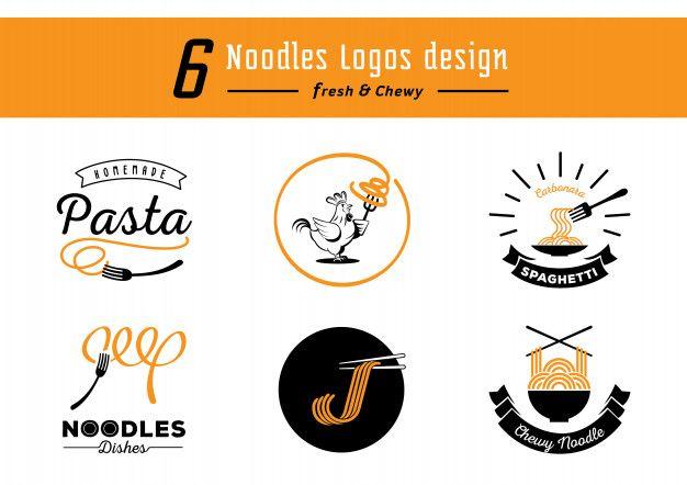 Noodles Logo - Six noodle logos design with yellow chewy noodles Vector | Premium ...