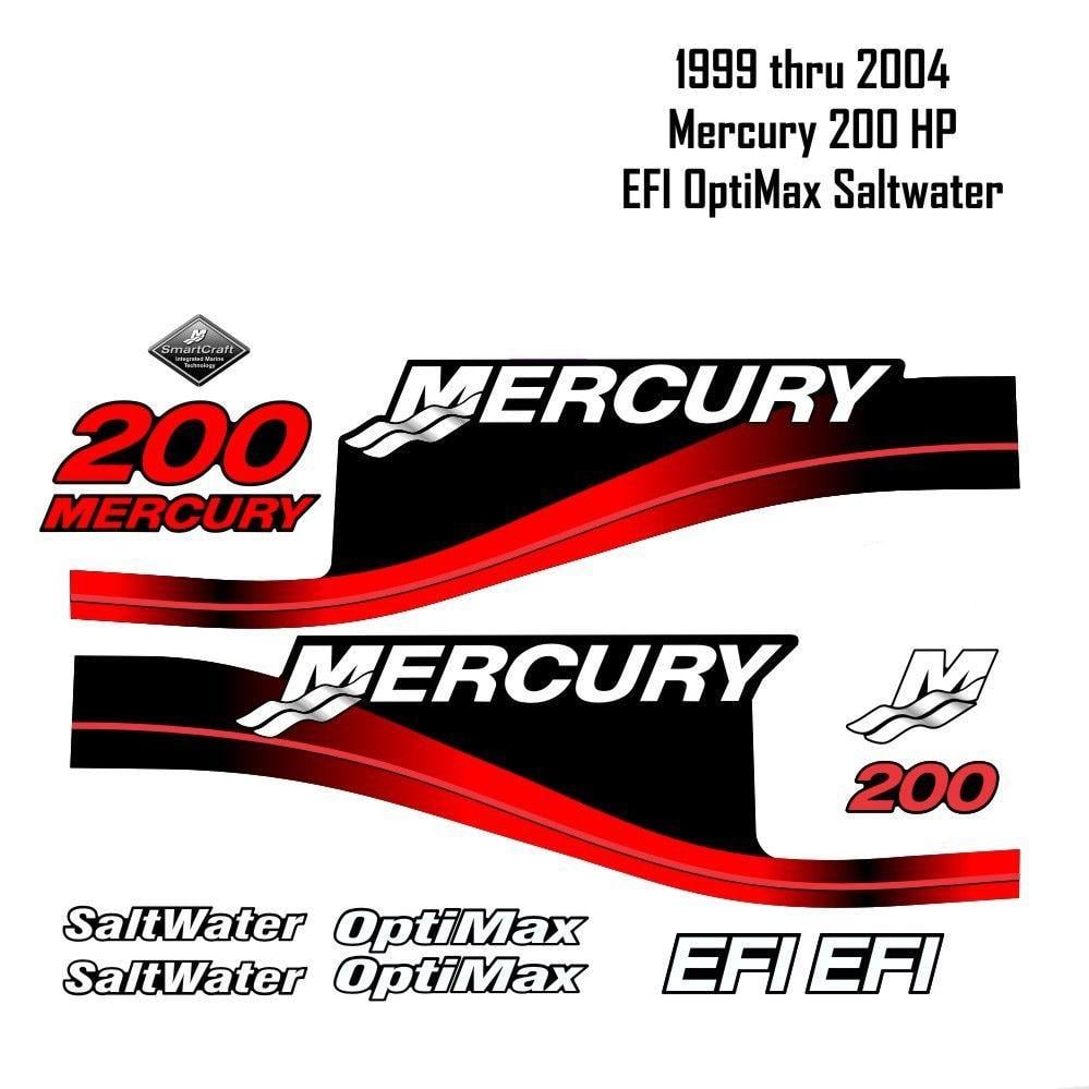 Optimax Logo - 1999-2004 Mercury 200HP Red Decals EFI OptiMax Saltwater 15pc Repro  Outboard Vinyl Sticker Decals Kit