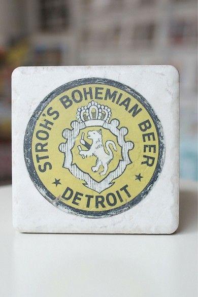 Strohs Logo - Stroh's Bohemian Beer Logo Porcelain Tile Coaster