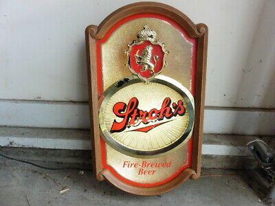 Strohs Logo - 1986 STROHS BEER Lighted Bar Store Wall Sign w Lion Logo Faux Wood Case  Works @@