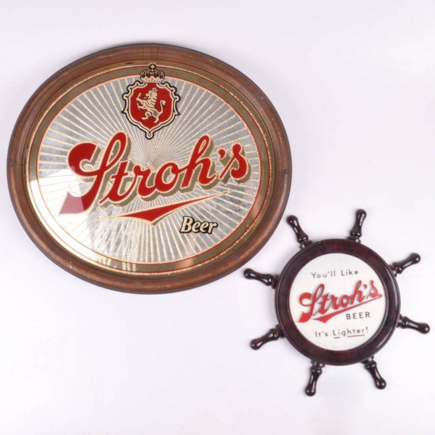 Strohs Logo - Stroh's Beer Sign and Oval Bar Mirror
