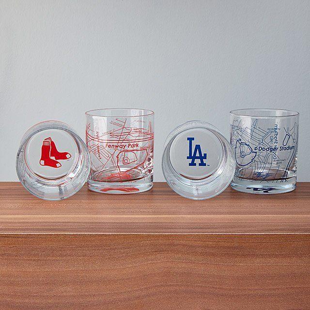 UncommonGoods Logo - Baseball Park Map Glasses of 2. MLB Whiskey Tumblers